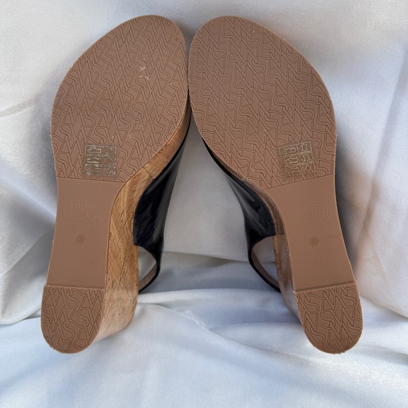 Stuart Weitzman Riveria Patent Leather Slingback Cork Platform Wedge Sandals 7.5 - Picture 5 of 13